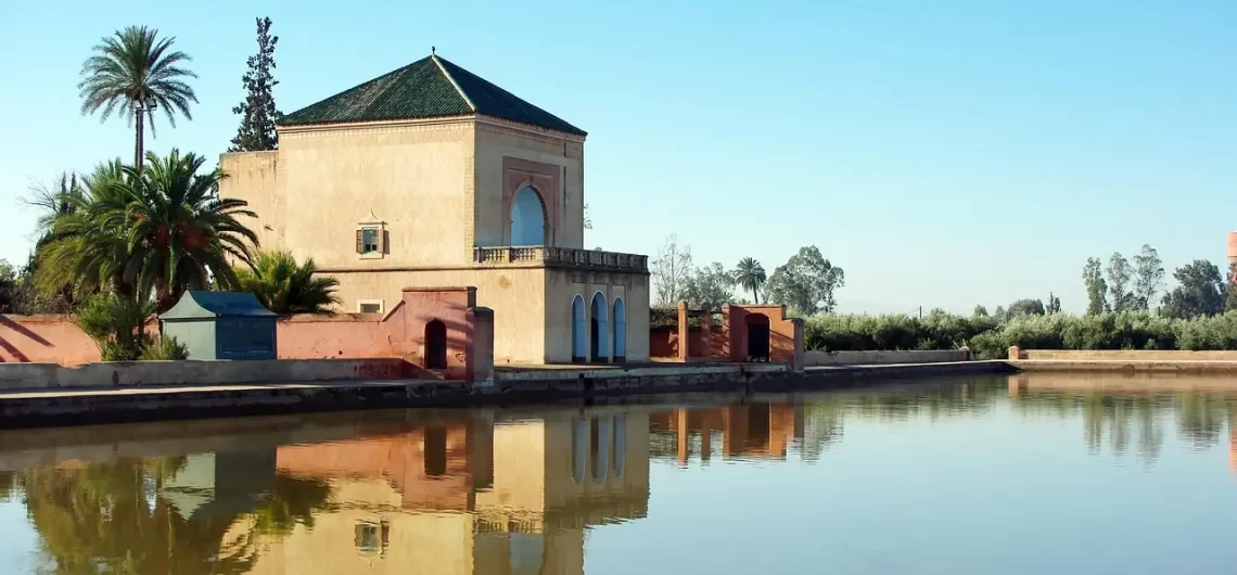 Menara Gardens in Marrakech overlooking the Atlas Mountains, part of the historic Gardens of Marrakech and the Atlas.